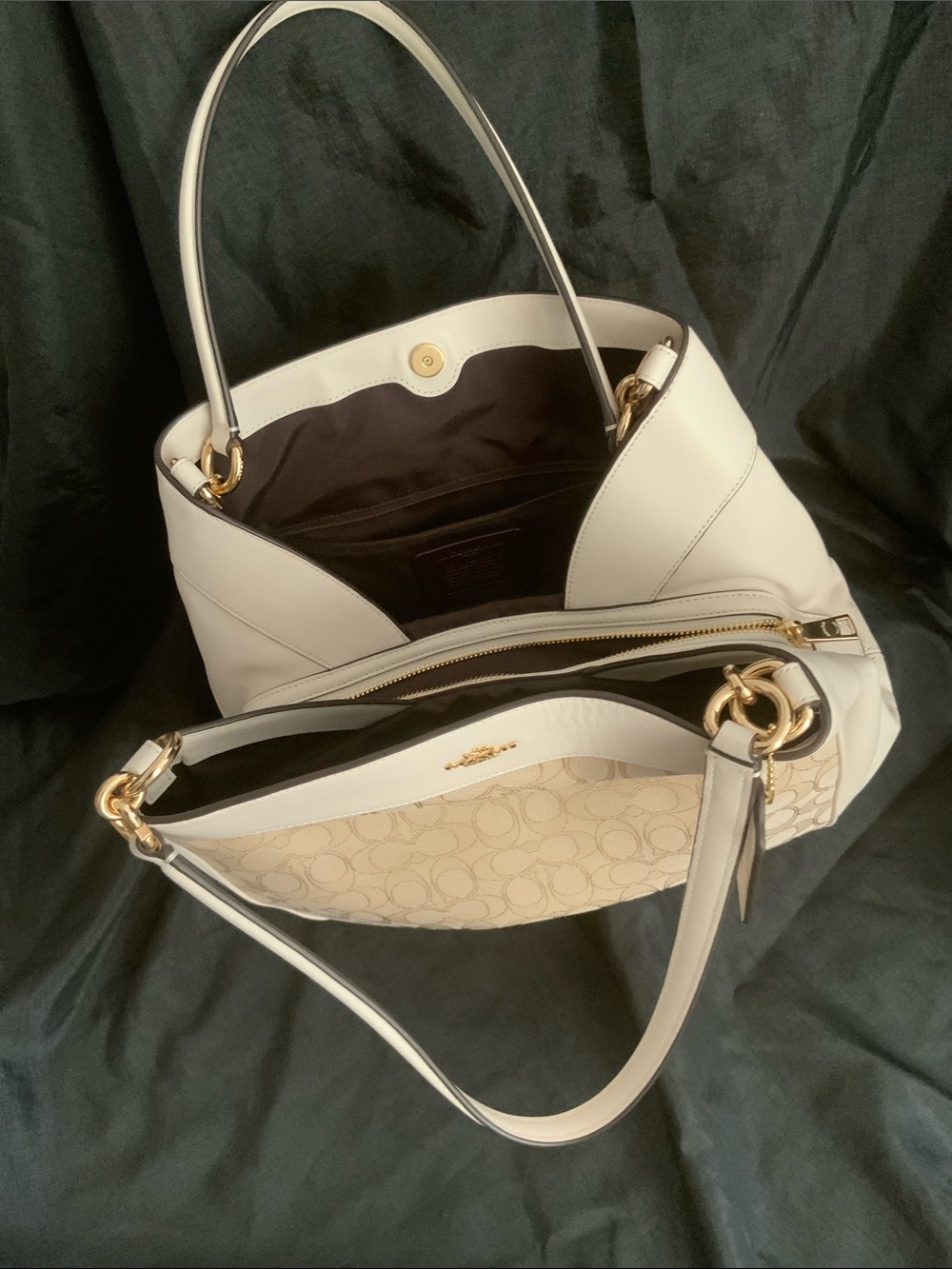 Coach Two-Tone Signature Canvas/leather Shoulder Bag in Beige and White - Picture 3 of 6